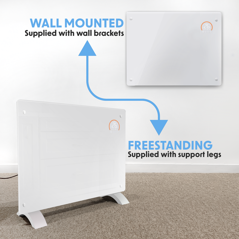 Baridi DH138  Electric Glass Panel Heater, 1500W, Thermostat Controlled 24Hr 7 Day Timer, Wi-Fi Enabled, Remote Control, White - DH138