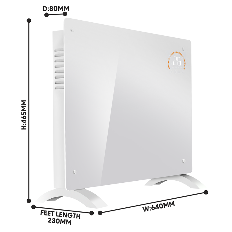 Baridi DH138  Electric Glass Panel Heater, 1500W, Thermostat Controlled 24Hr 7 Day Timer, Wi-Fi Enabled, Remote Control, White - DH138