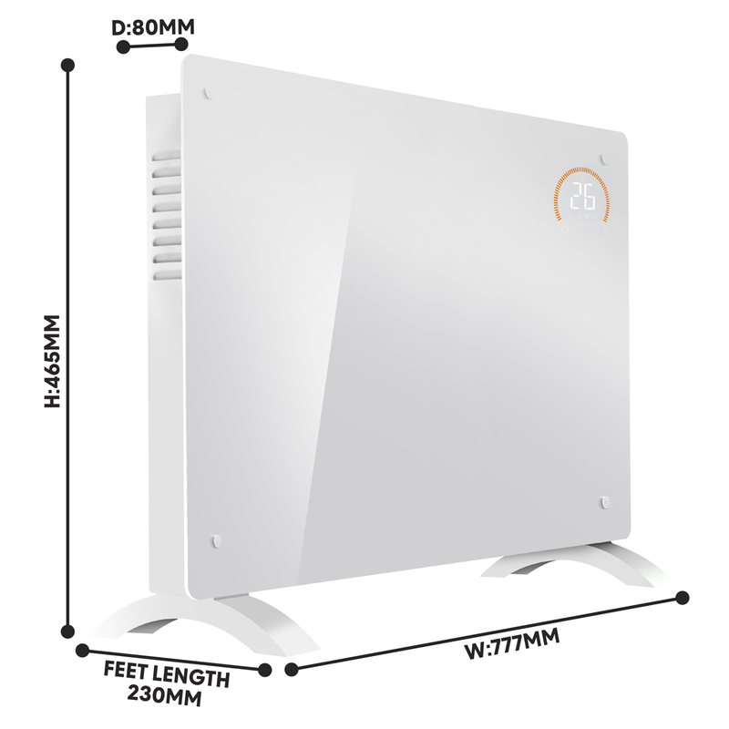 Baridi DH140  Electric Glass Panel Heater, 2000W, Thermostat Controlled 24Hr 7 Day Timer, Wi-Fi Enabled, Remote Control, White - DH140