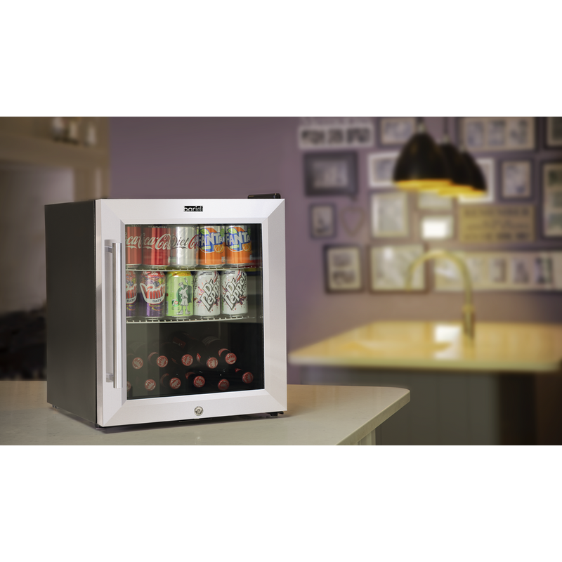 Baridi DH75  50L Tabletop Drinks Fridge, Mini Beer Cooler, Glass Door, Stainless Steel