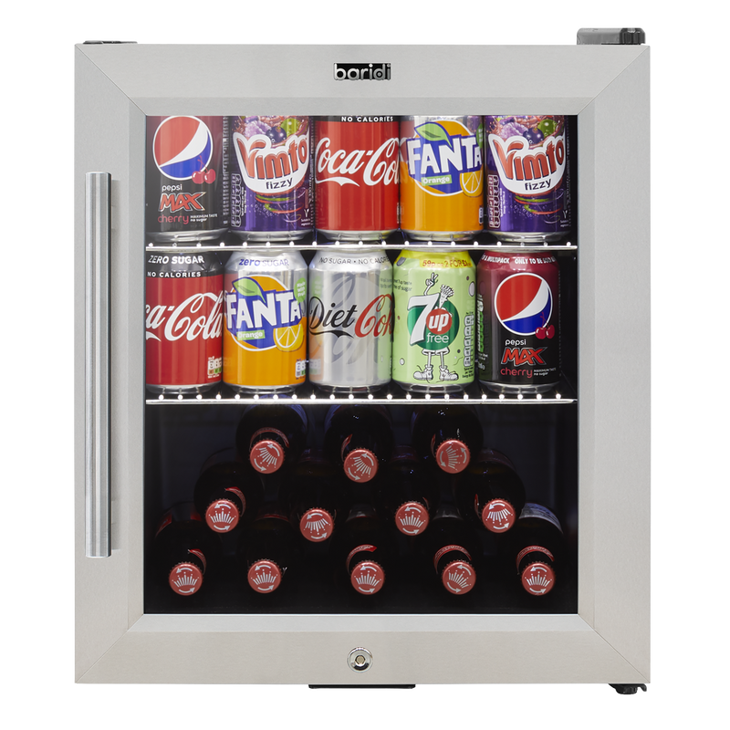 Baridi DH75  50L Tabletop Drinks Fridge, Mini Beer Cooler, Glass Door, Stainless Steel