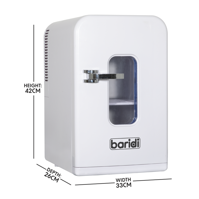 Baridi DH94  15L Mini Fridge Cooler & Warmer, 12V/230V, Perfect for Car, Bedroom, Camping, Makeup, White - DH94