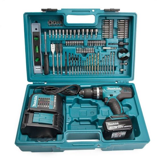 Makita DHP453FX12 18v Combi Drill With 1x 3.0Ah Battery & 101 Piece Accessory Set