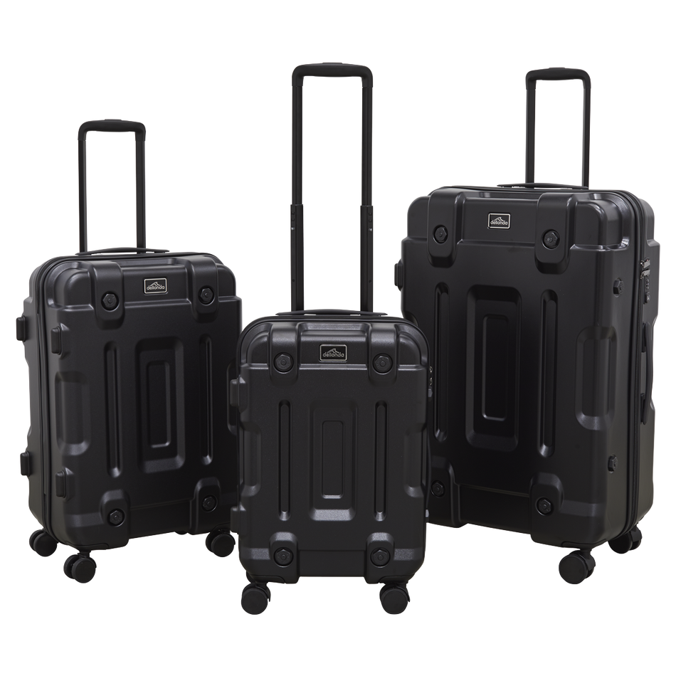 Dellonda DL10 3-Piece Lightweight ABS Luggage Set  - 20", 24", 28" - Black - DL10