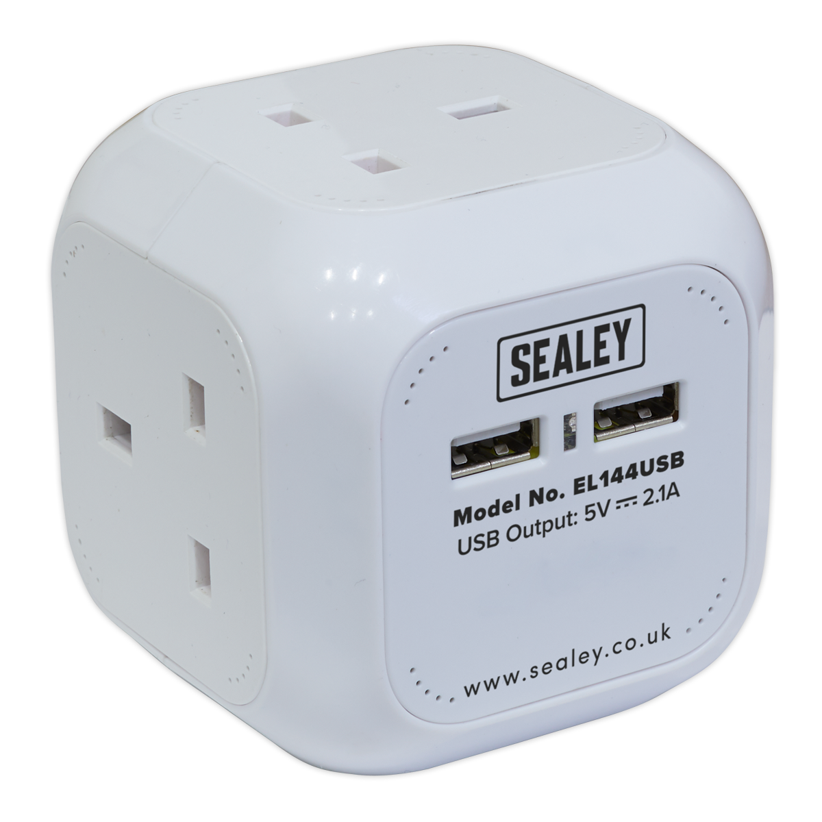 Sealey EL144USB 1.4m Powercube Extension Cable 4 x 230V & 2 x USB Sockets - White