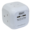 Sealey EL144USB 1.4m Powercube Extension Cable 4 x 230V & 2 x USB Sockets - White