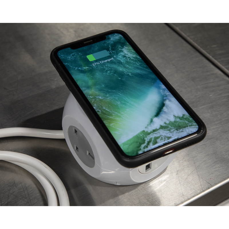 Sealey EL144WC 1.4m Extension Cable Cube 3 x 230V & 3 x USB Sockets & Wireless Charging Pad