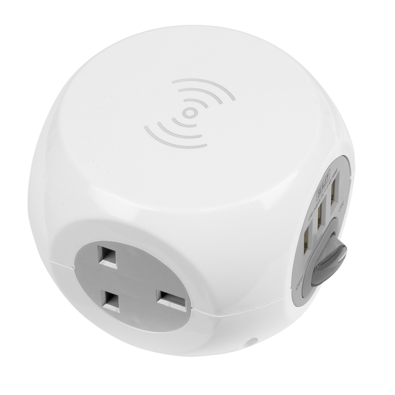Sealey EL144WC 1.4m Extension Cable Cube 3 x 230V & 3 x USB Sockets & Wireless Charging Pad