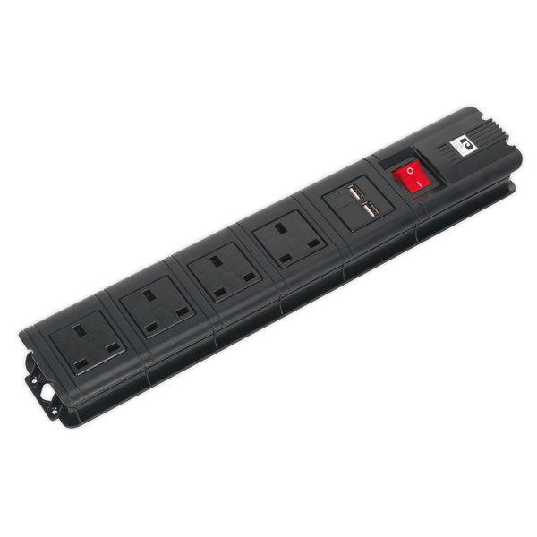Sealey EL34USBB 2.6m Extension Cable 4 x 230V + 2 x USB Sockets - Black