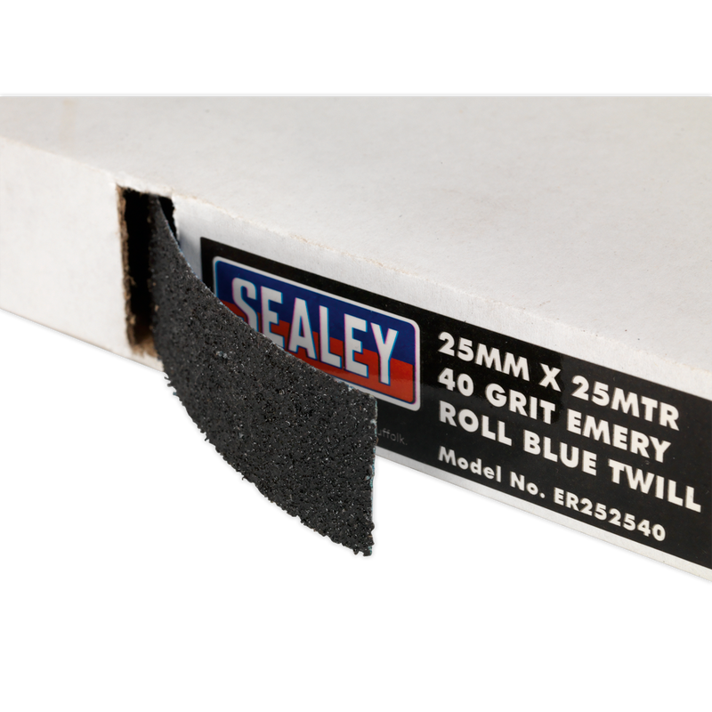Sealey ER252540 25mm x 25m Emery Roll Blue Twill - 40Grit