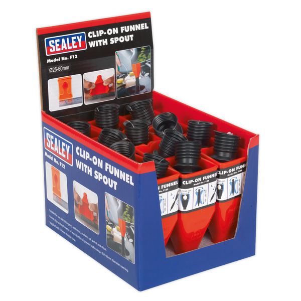 Sealey F12 Clip-On Funnel with Spout - Display Box of 12