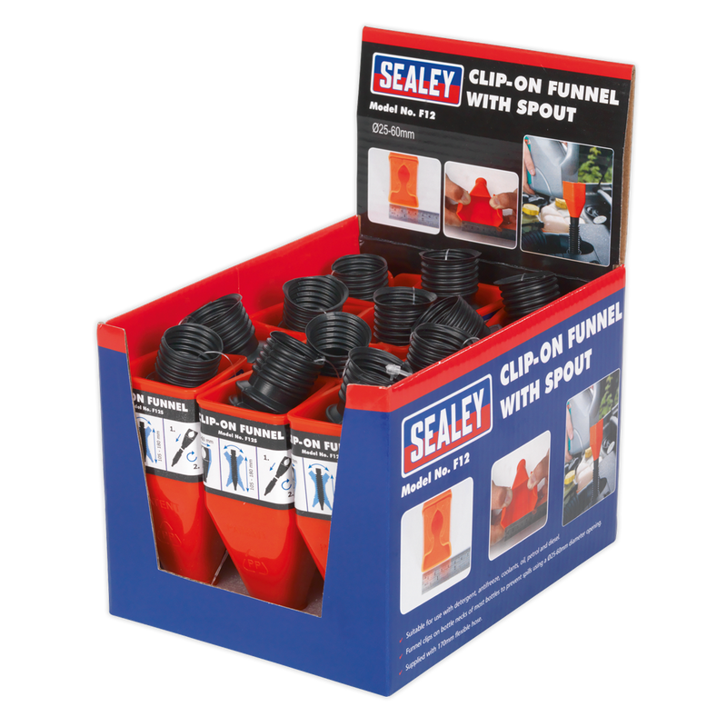 Sealey F12 Clip-On Funnel with Spout - Display Box of 12