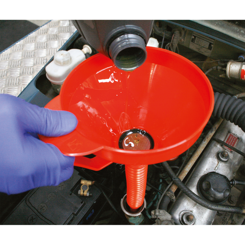 Sealey F16F 160mm Funnel with Flexible Spout & Filter