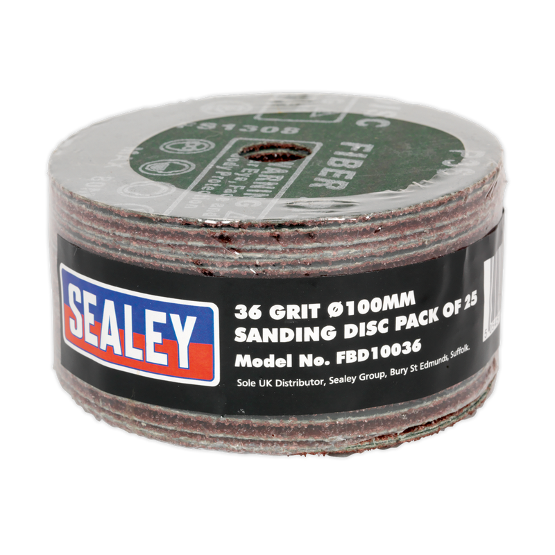 Sealey FBD10036 100mm Sanding Disc 36Grit - Pack of 25