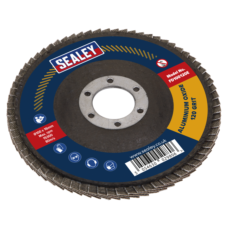 Sealey FD100120E 100mm Aluminium Oxide Flap Disc 16mm Bore 120Grit
