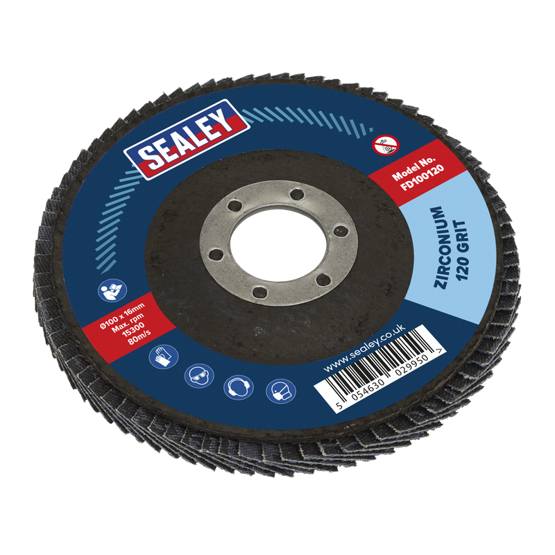 Sealey FD100120 100mm Zirconium Flap Disc 16mm Bore 120Grit