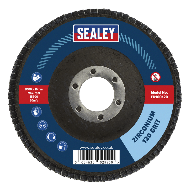 Sealey FD100120 100mm Zirconium Flap Disc 16mm Bore 120Grit