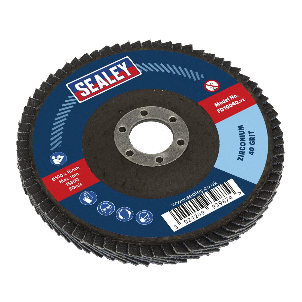 Sealey FD10040 100mm Zirconium Flap Disc 16mm Bore 40Grit