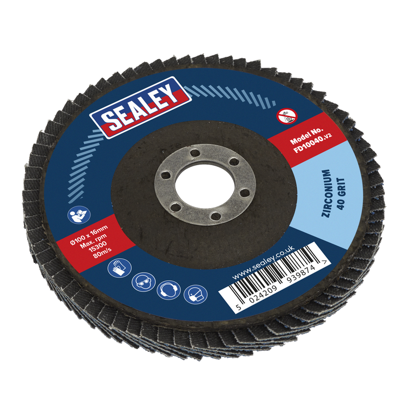 Sealey FD10040 100mm Zirconium Flap Disc 16mm Bore 40Grit