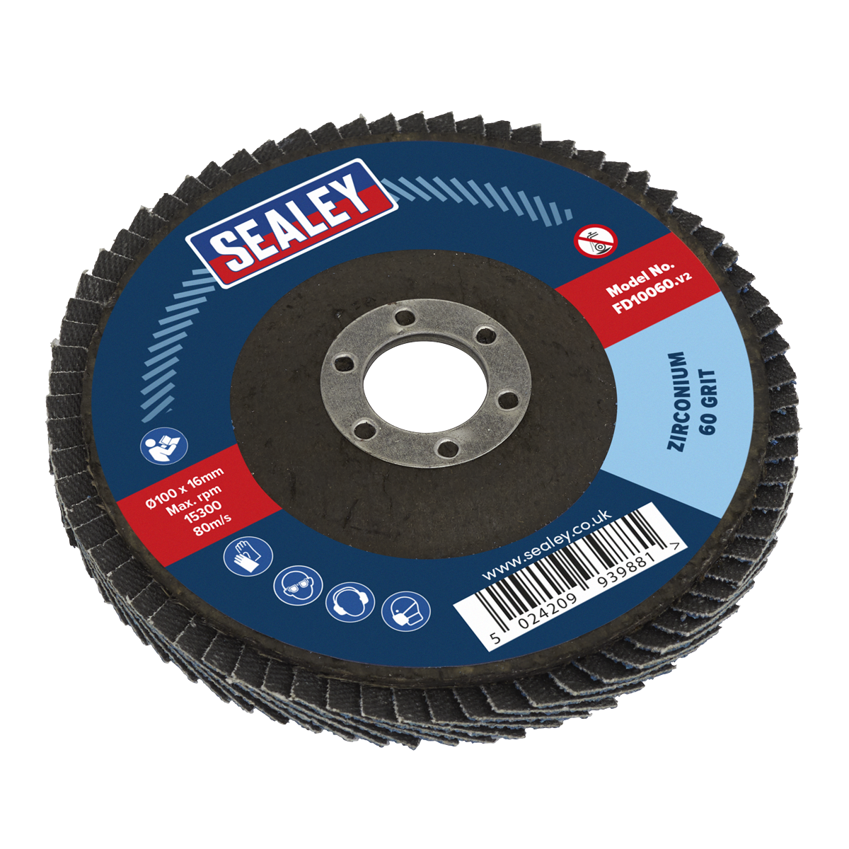 Sealey FD10060 100mm Zirconium Flap Disc 16mm Bore 60Grit