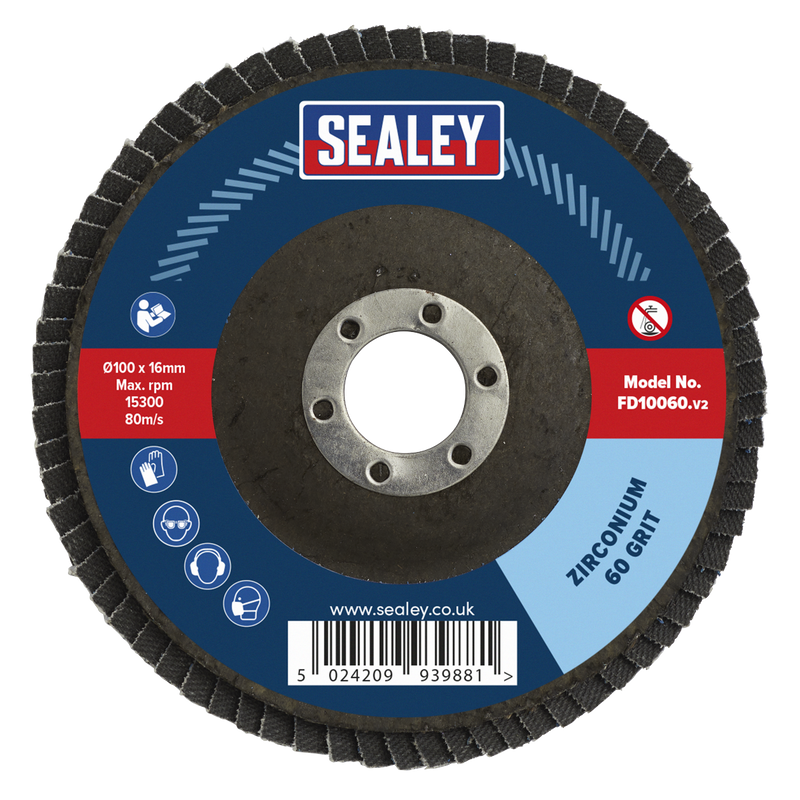 Sealey FD10060 100mm Zirconium Flap Disc 16mm Bore 60Grit