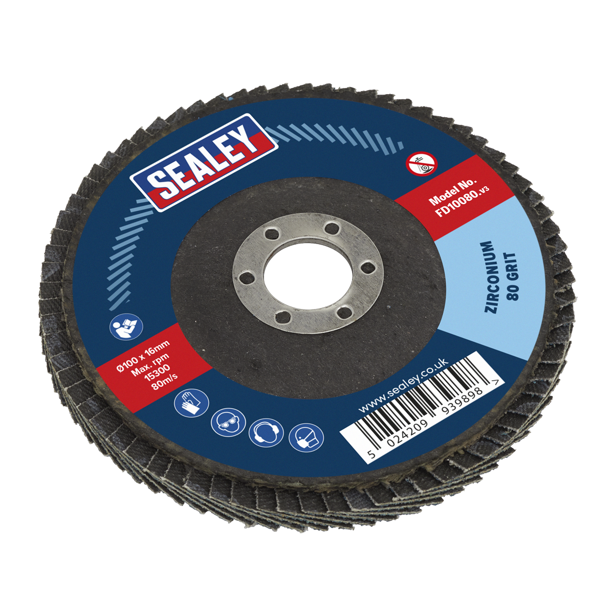 Sealey FD10080 100mm Zirconium Flap Disc 16mm Bore 80Grit