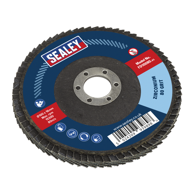 Sealey FD10080 100mm Zirconium Flap Disc 16mm Bore 80Grit