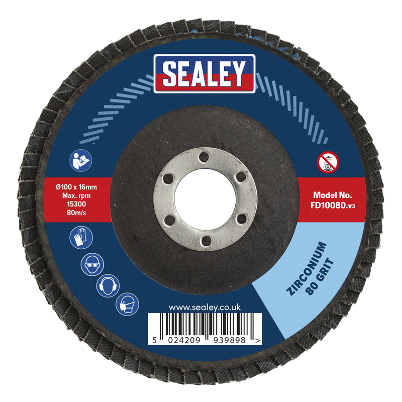 Sealey FD10080 100mm Zirconium Flap Disc 16mm Bore 80Grit