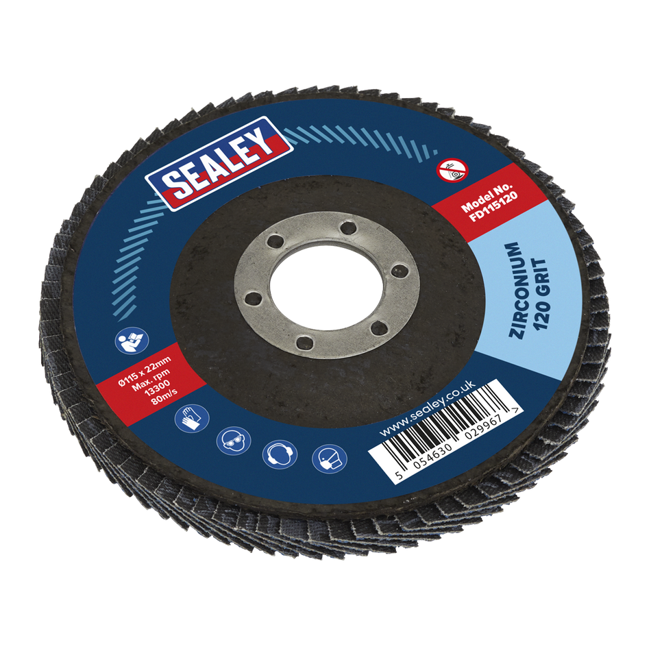 Sealey FD115120 115mm Zirconium Flap Disc 22mm Bore 120Grit