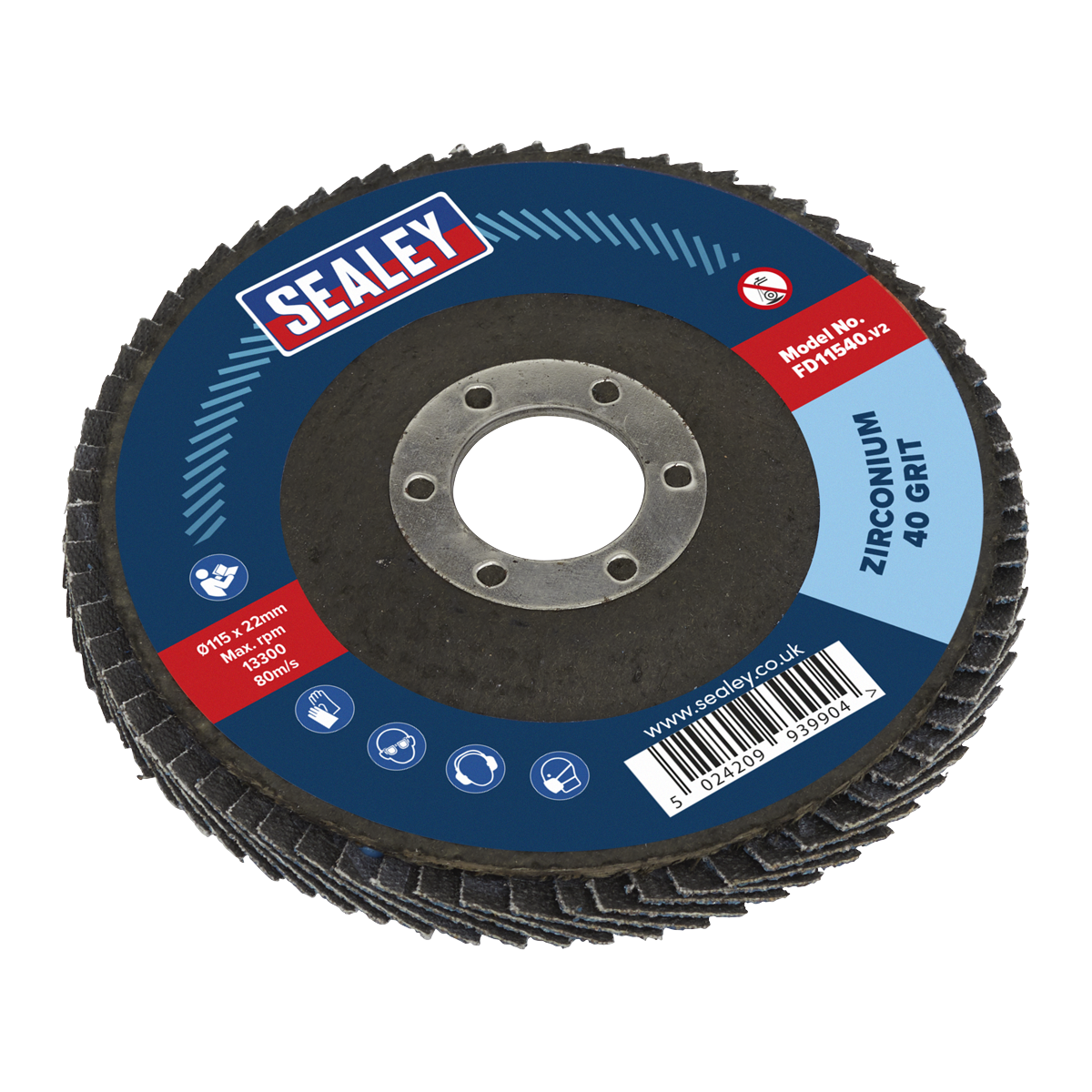 Sealey FD11540 115mm Zirconium Flap Disc 22mm Bore 40Grit