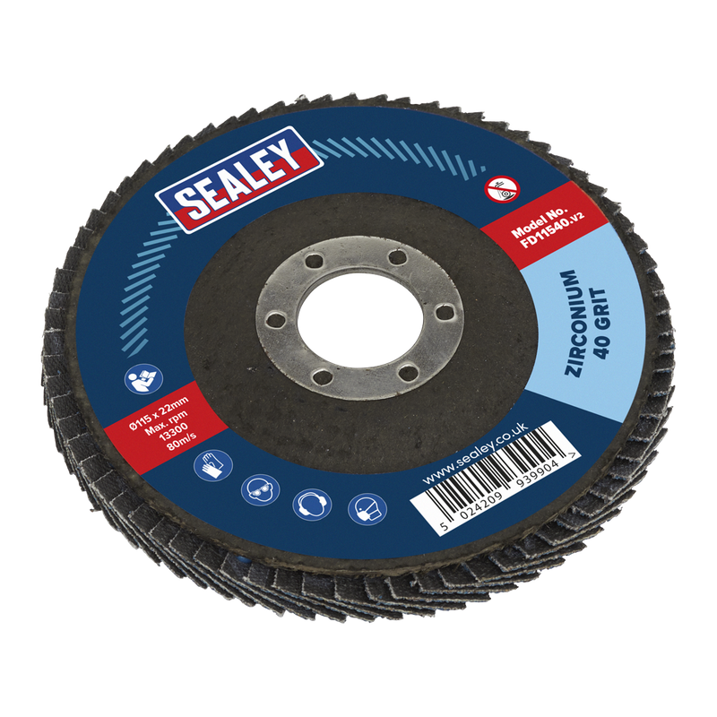 Sealey FD11540 115mm Zirconium Flap Disc 22mm Bore 40Grit