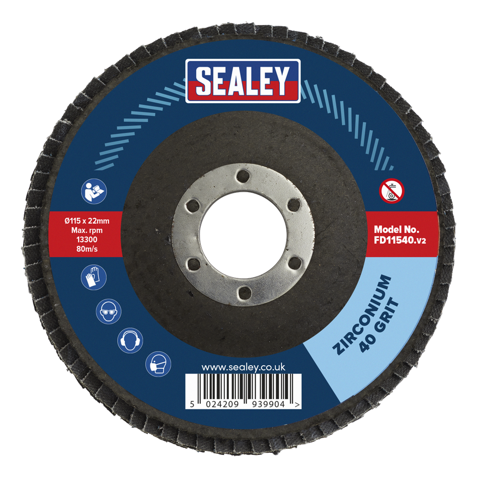 Sealey FD11540 115mm Zirconium Flap Disc 22mm Bore 40Grit