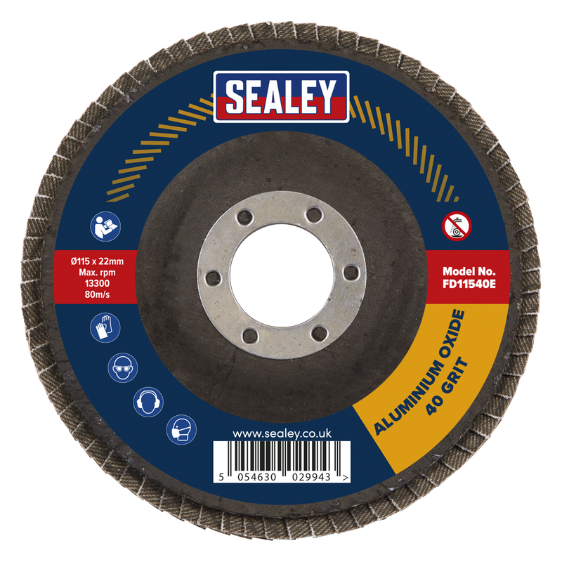 Sealey FD11540E Ø115mm Aluminium Oxide Flap Disc Ø22mm Bore 40Grit