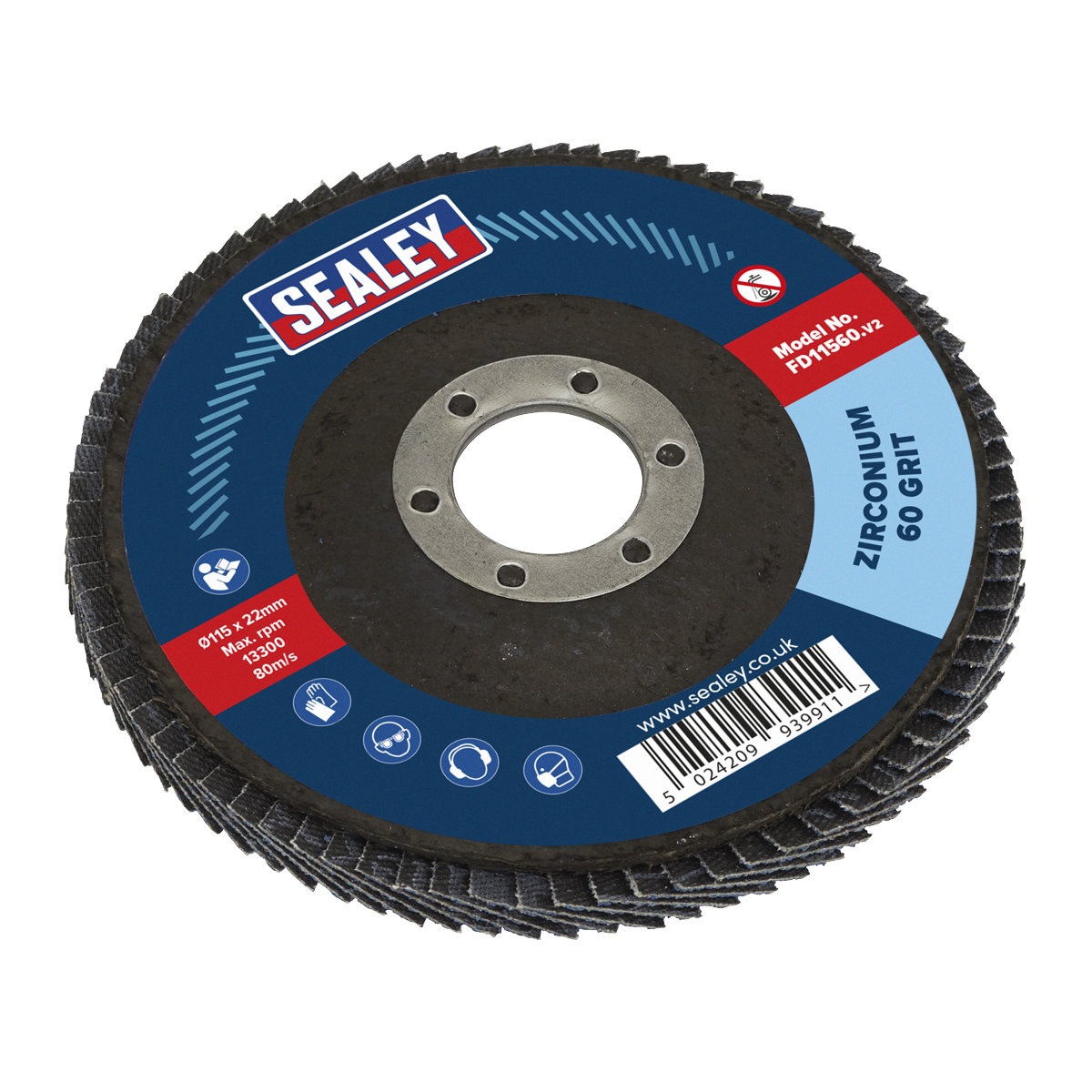 Sealey FD11560 115mm Zirconium Flap Disc 22mm Bore 60Grit