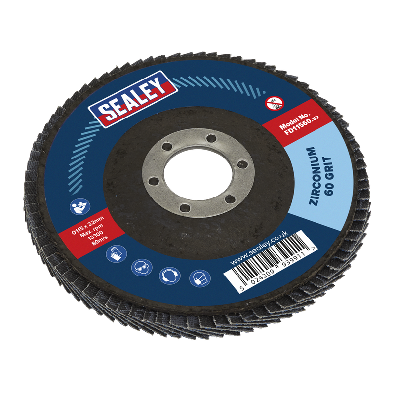 Sealey FD11560 115mm Zirconium Flap Disc 22mm Bore 60Grit