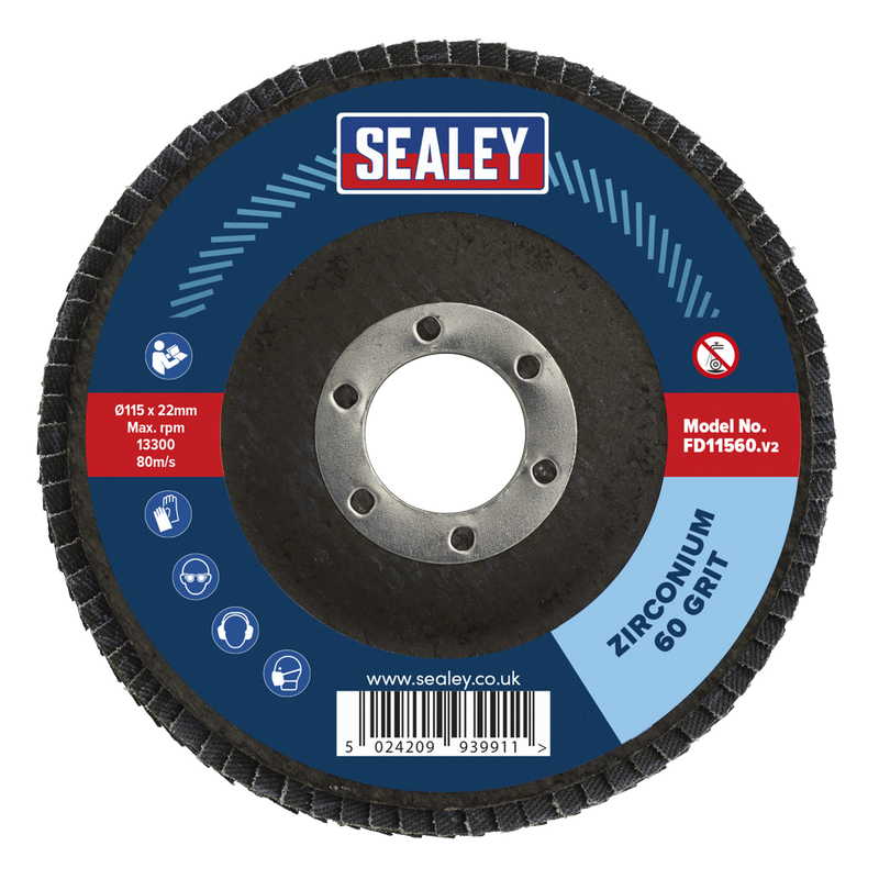 Sealey FD11560 115mm Zirconium Flap Disc 22mm Bore 60Grit