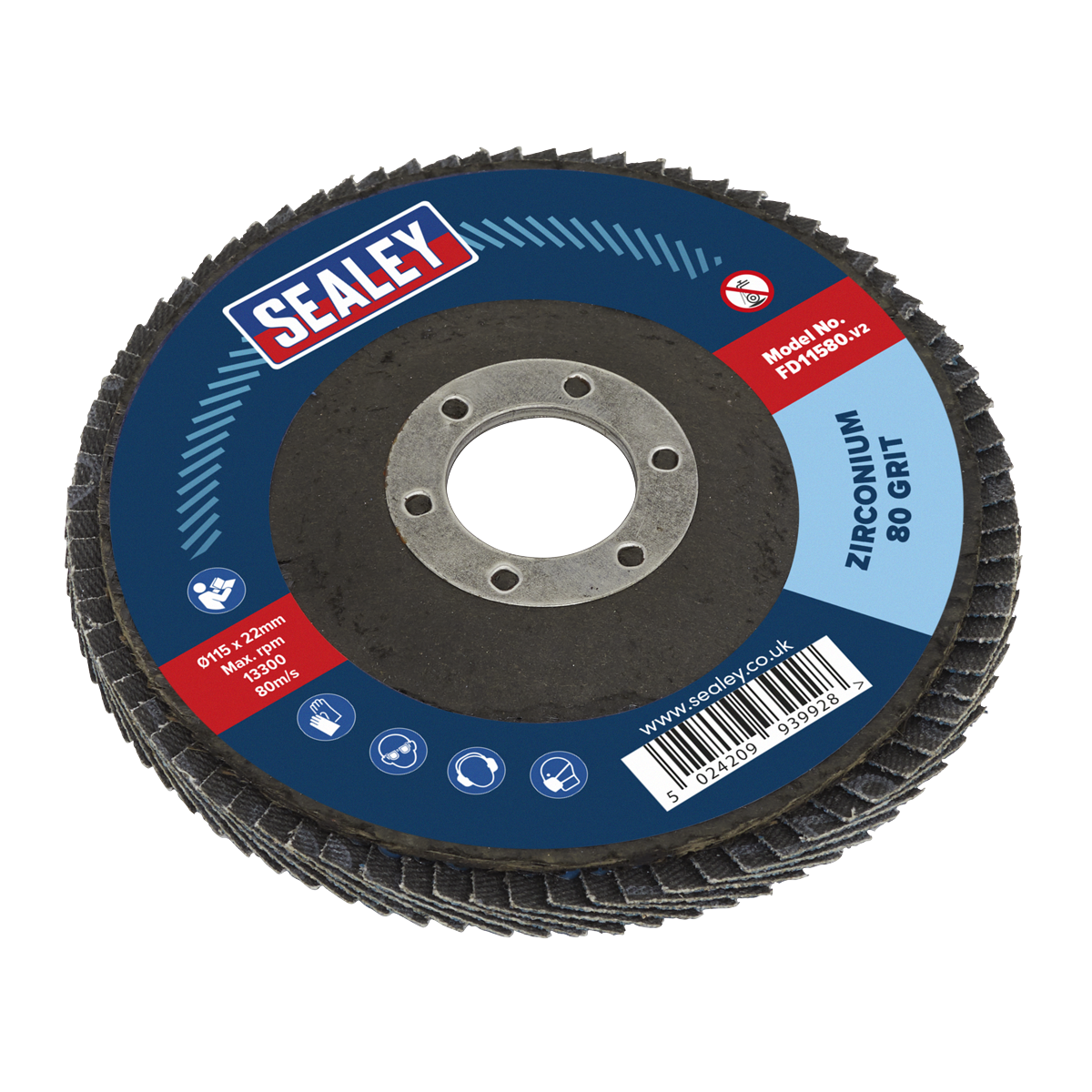 Sealey FD11580 115mm Zirconium Flap Disc 22mm Bore 80Grit