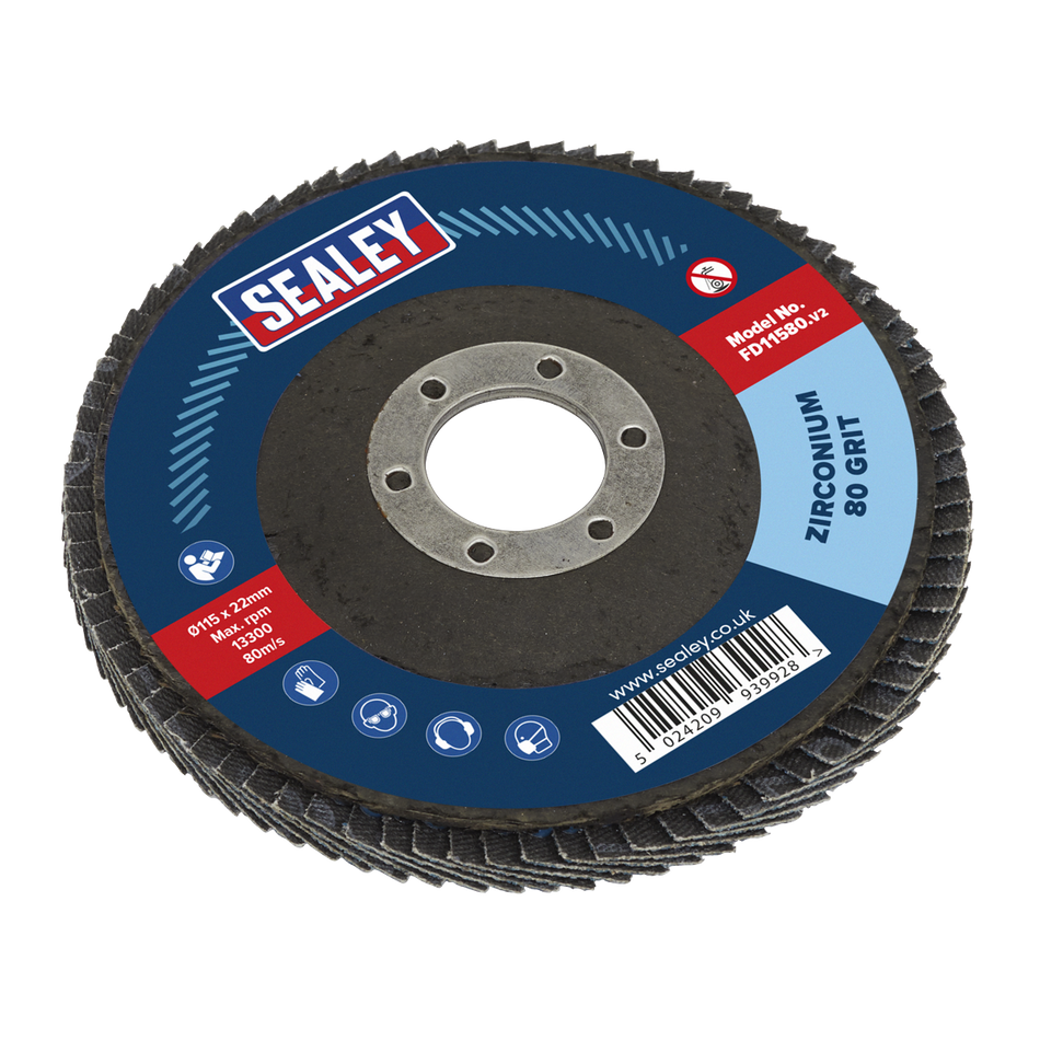 Sealey FD11580 115mm Zirconium Flap Disc 22mm Bore 80Grit