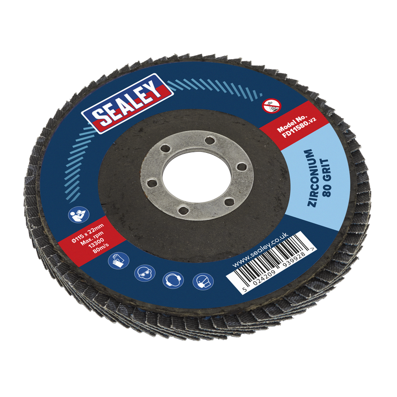 Sealey FD11580 115mm Zirconium Flap Disc 22mm Bore 80Grit