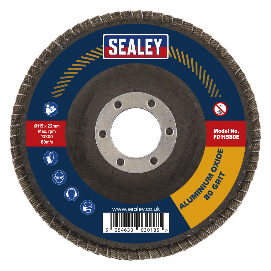 Sealey FD11580E 115mm Aluminium Oxide Flap Disc 22mm Bore 80Grit