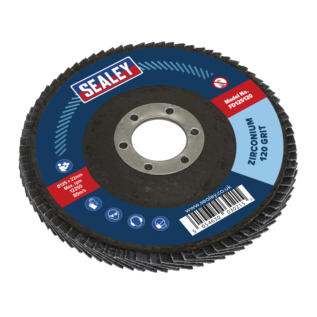 Sealey FD125120 125mm Zirconium Flap Disc 22mm Bore 120Grit