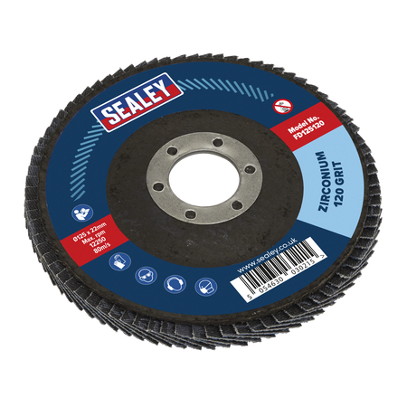 Sealey FD125120 125mm Zirconium Flap Disc 22mm Bore 120Grit