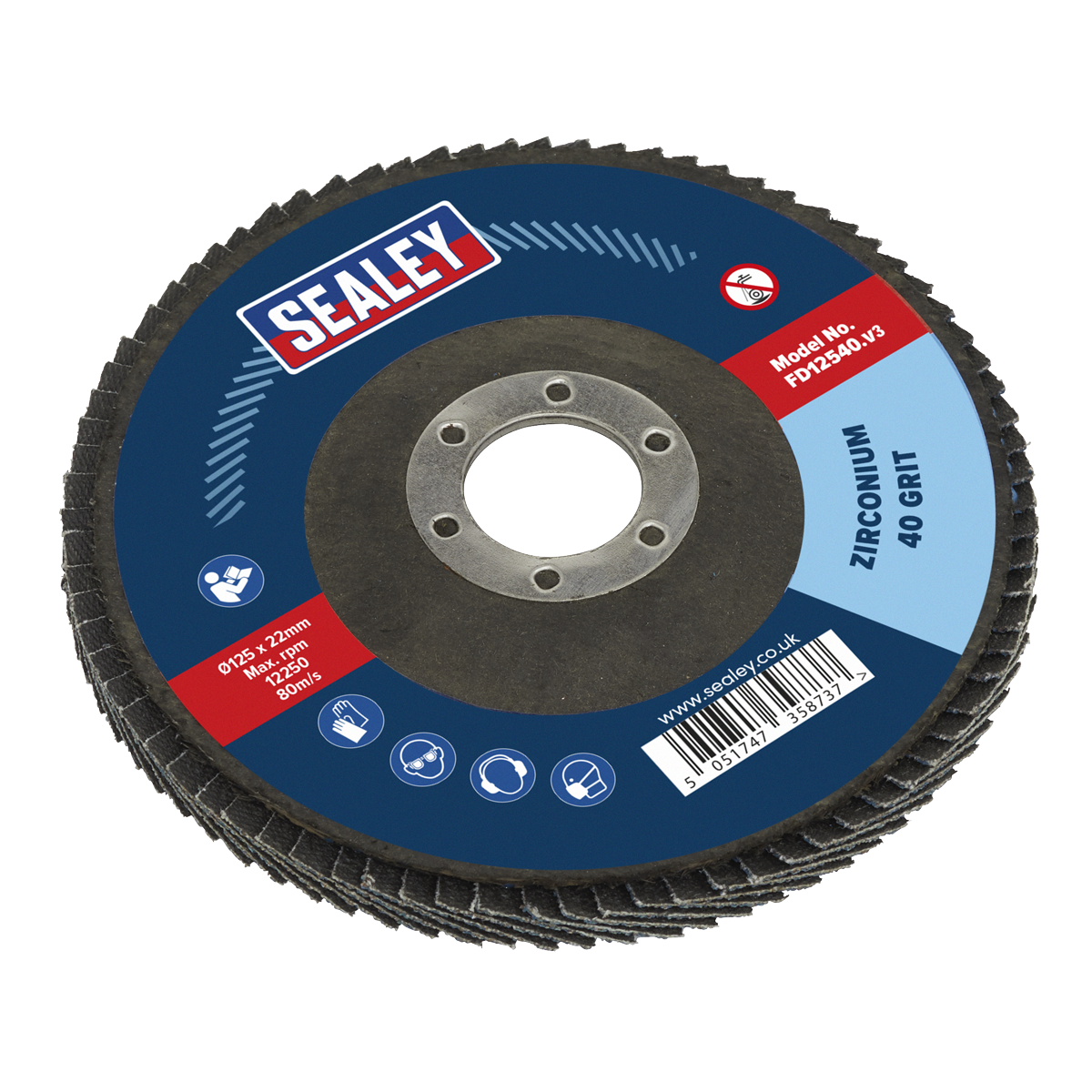 Sealey FD12540 125mm Zirconium Flap Disc 22mm Bore 40Grit