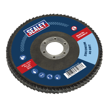Sealey FD12540 125mm Zirconium Flap Disc 22mm Bore 40Grit