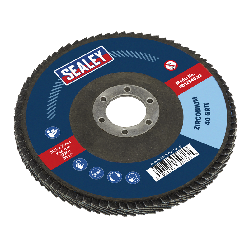 Sealey FD12540 125mm Zirconium Flap Disc 22mm Bore 40Grit
