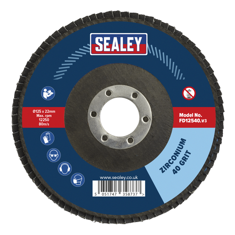 Sealey FD12540 125mm Zirconium Flap Disc 22mm Bore 40Grit