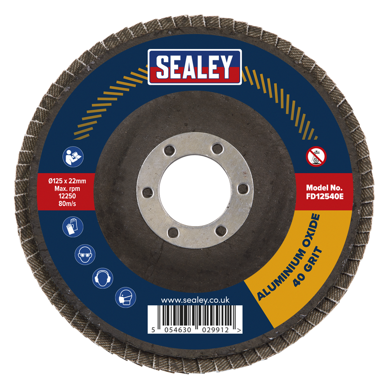 Sealey FD12540E 125mm Aluminium Oxide Flap Disc 22mm Bore 40Grit