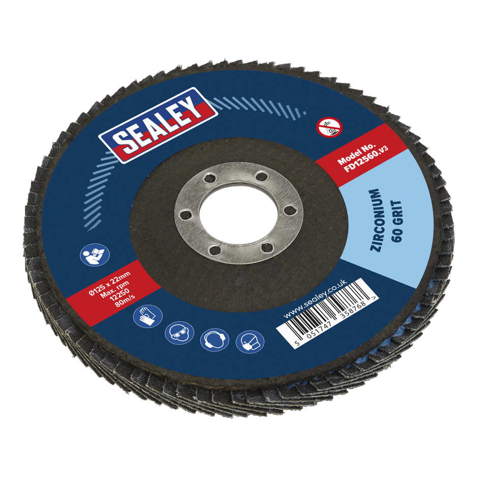Sealey FD12560 125mm Zirconium Flap Disc 22mm Bore 60Grit
