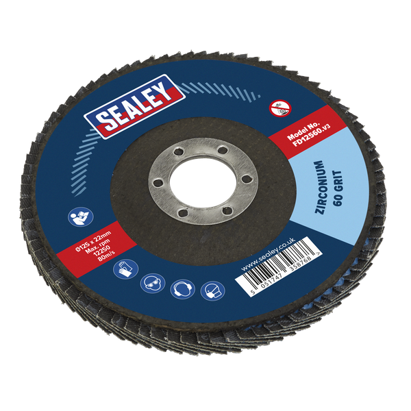 Sealey FD12560 125mm Zirconium Flap Disc 22mm Bore 60Grit