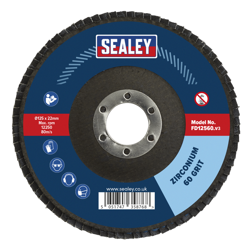 Sealey FD12560 125mm Zirconium Flap Disc 22mm Bore 60Grit